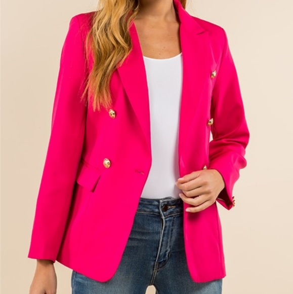 Jackets & Coats Double Breasted Hot Pink Blazer With Gold Buttons
